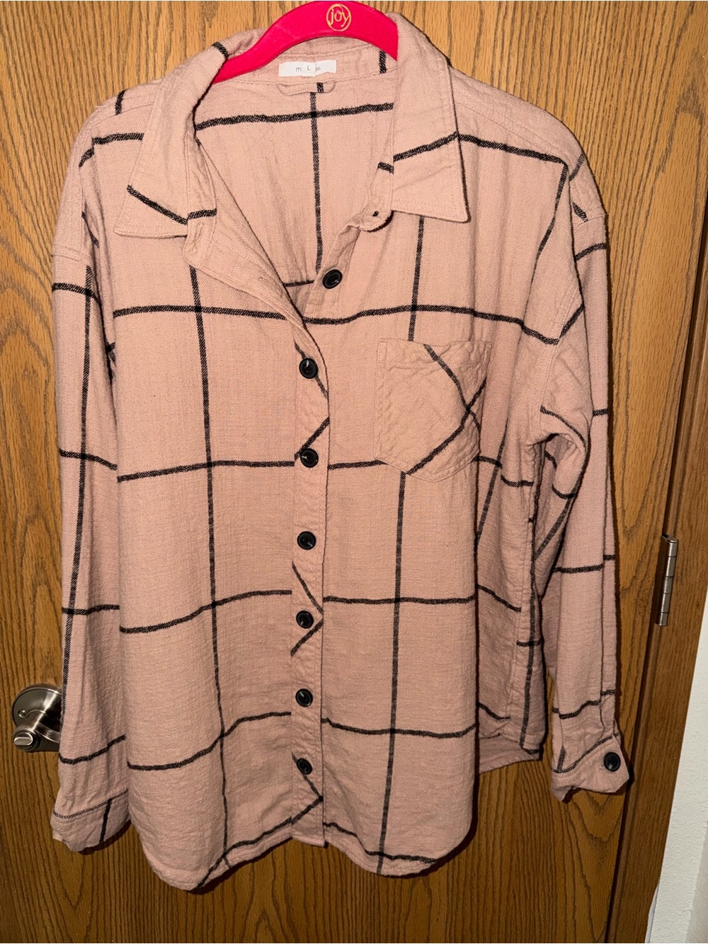 Maurices Beige/Pink Button-Up Plaid Top Size Large